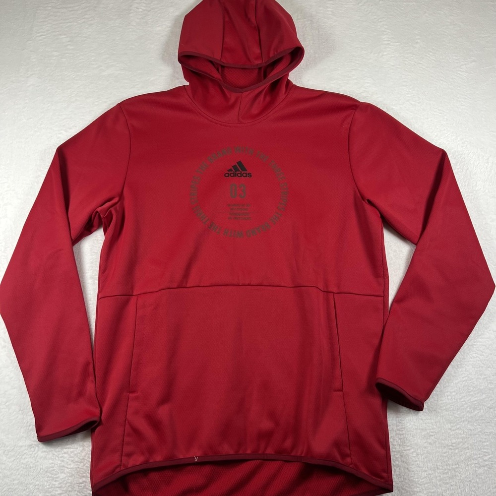 Adidas Hoodie Mens‎ Large Red Climawarm Pullover Thermal Graphic Kangaroo Pocket